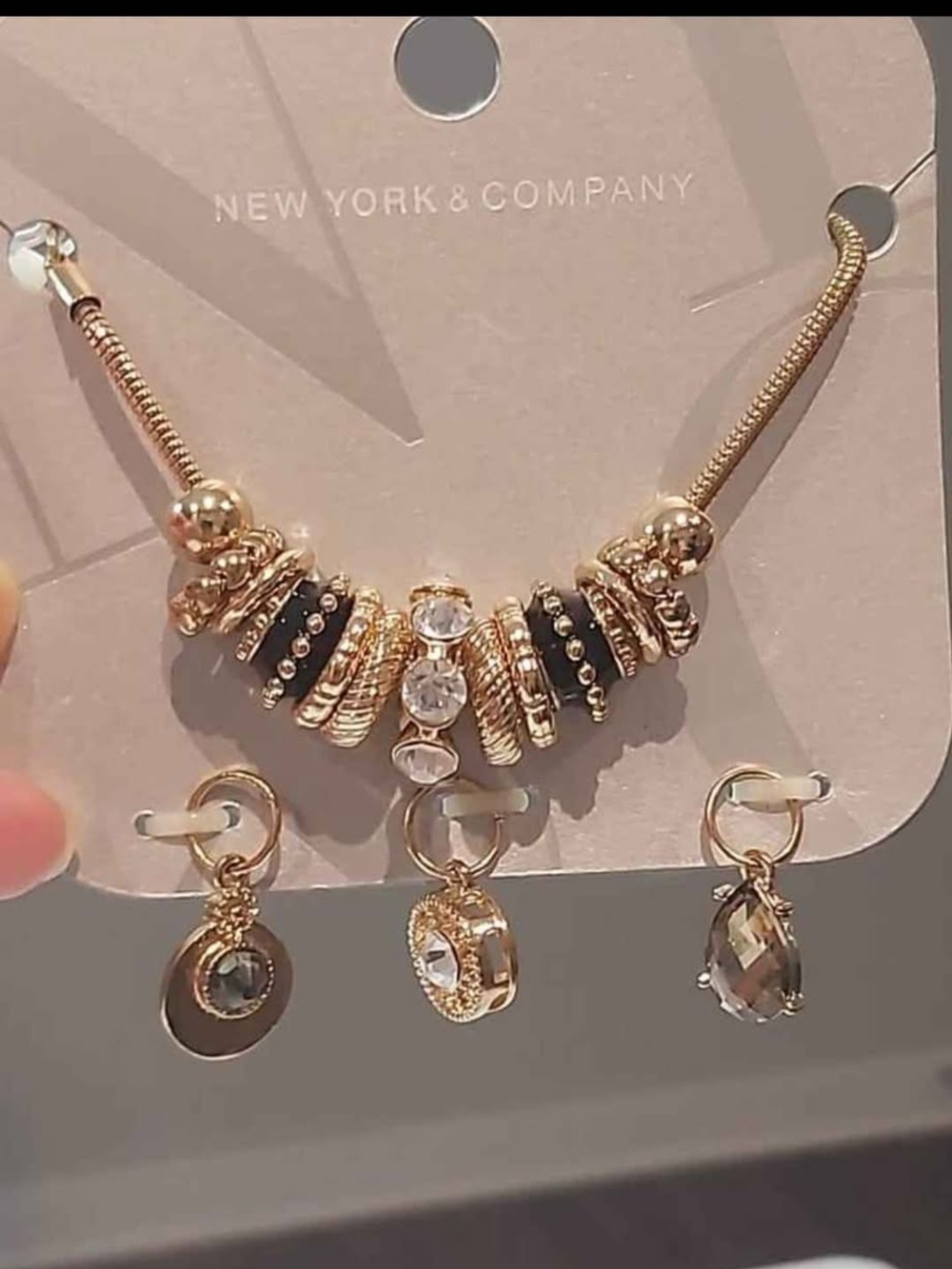 New York & Company Gold-Tone Necklace with Black and Clear Accents